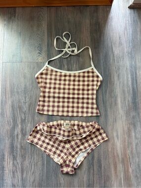 Oddli Plaid Halter Tankini Boyshort Set